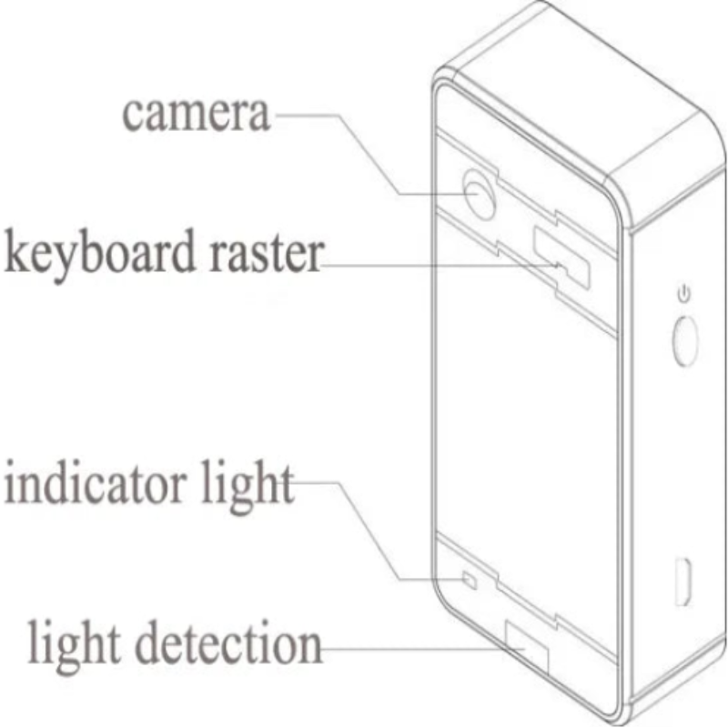 Diagram of a small electronic device with labeled components.