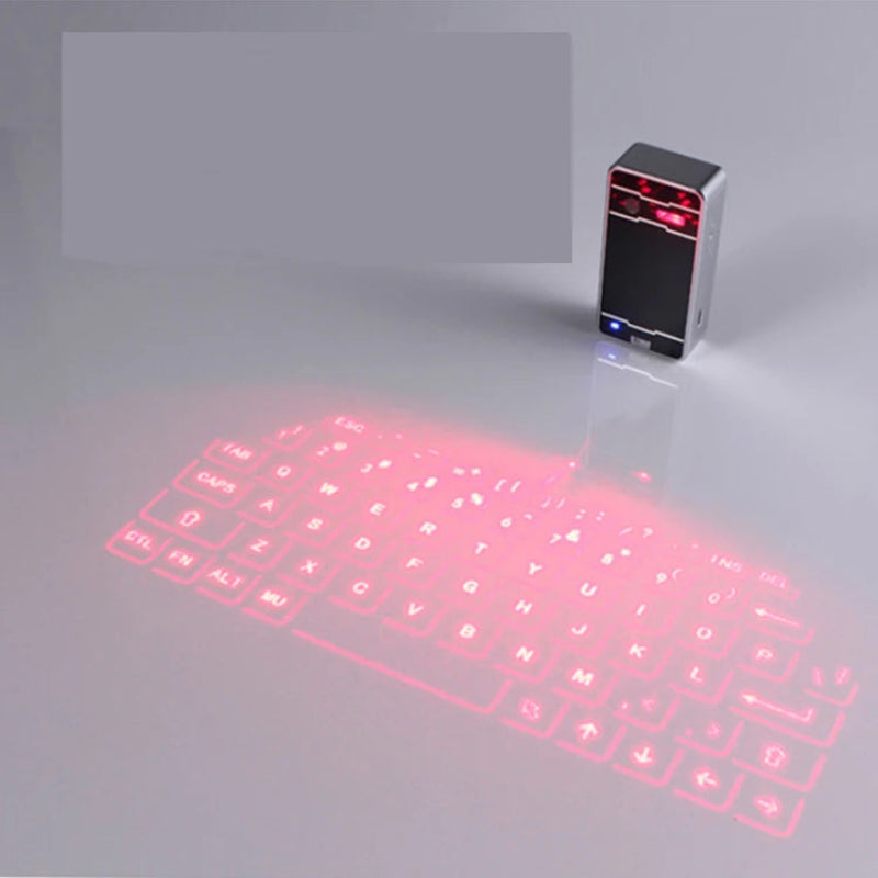 Laser keyboard projection device on a gray background