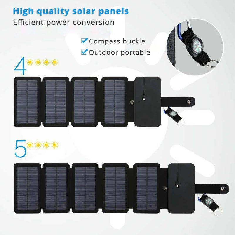 Solar panel with compass buckle feature on a gray background