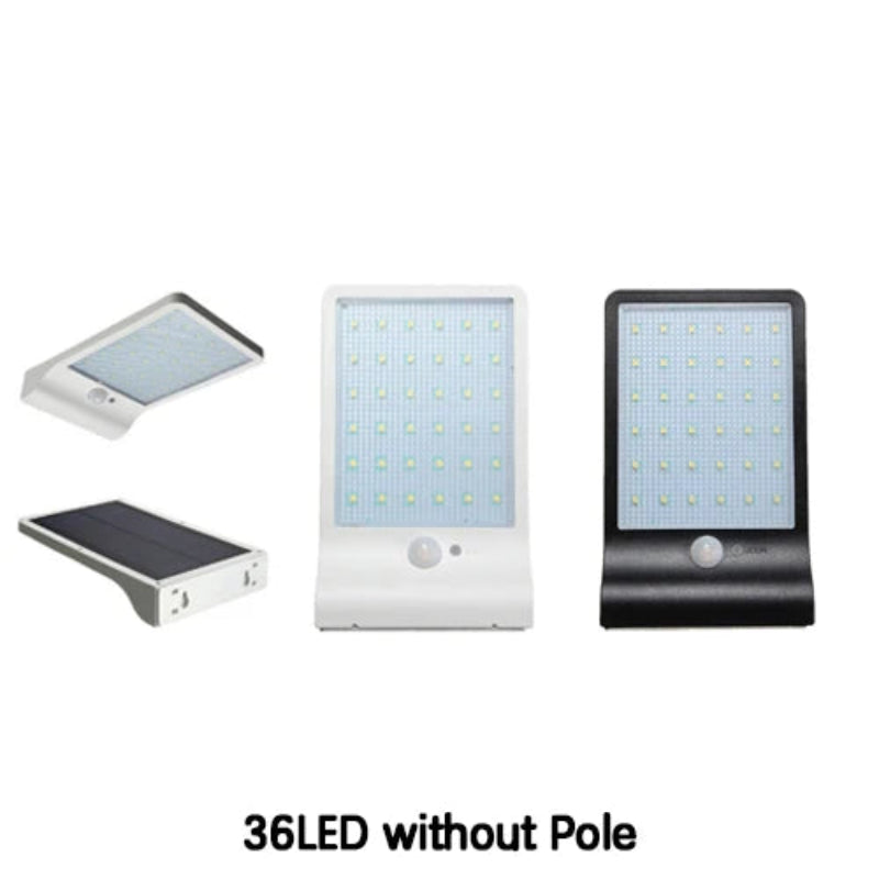 Solar-powered LED lights with motion sensor on a white background