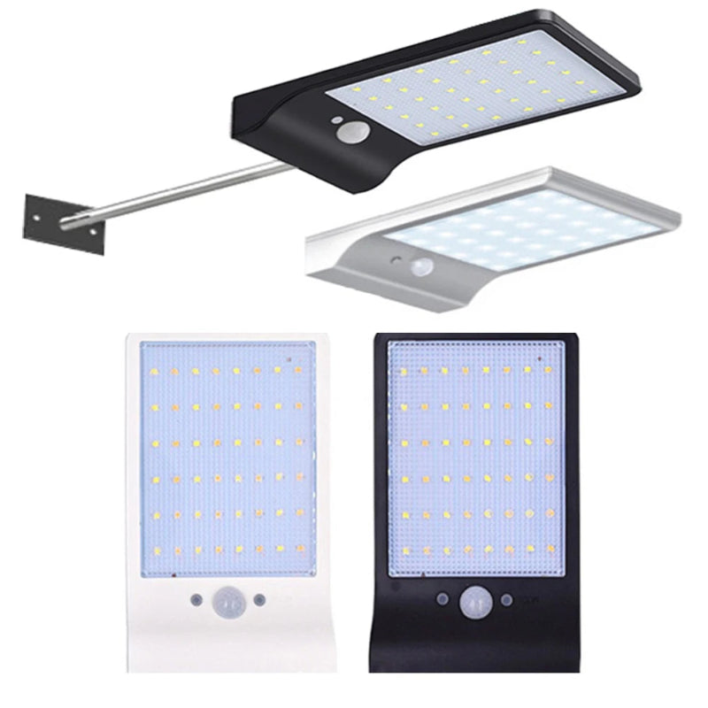 Solar-powered outdoor lights with motion sensors on a white background