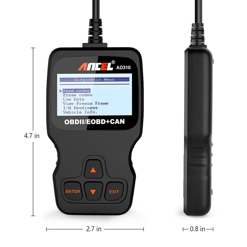 AnCEL AD310 diagnostic scanner with display and buttons on a white background