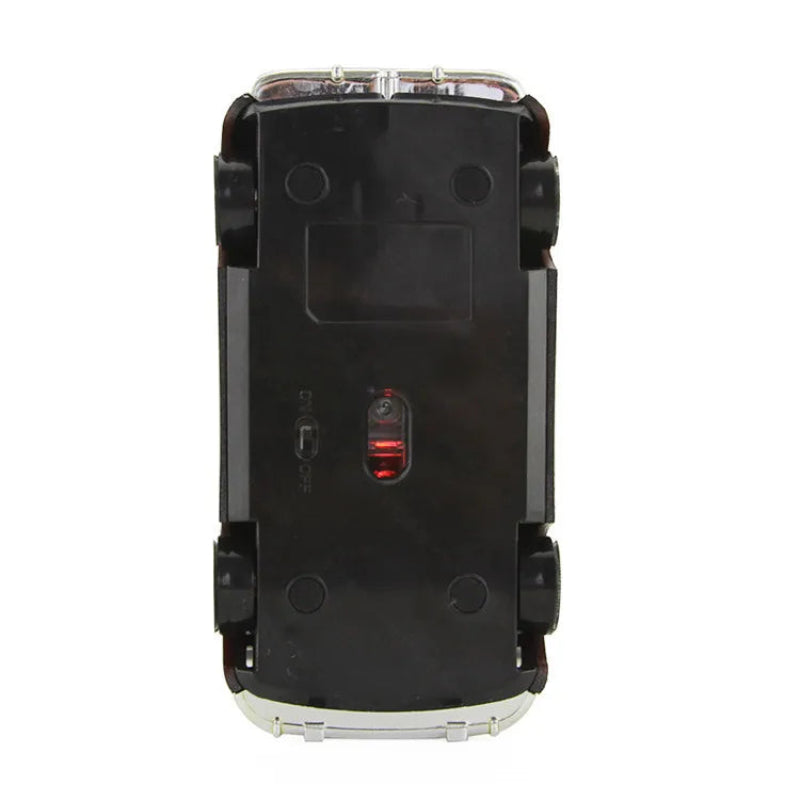 Black electronic device with a red light on a white background