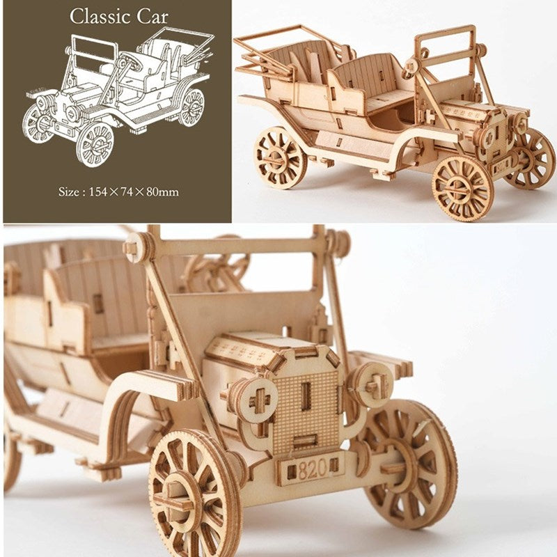 3D Wooden Puzzles Vintage Classic Cars Model Kits Brainteaser Christmas/Birthday Gifts for Adults and Teens handmade