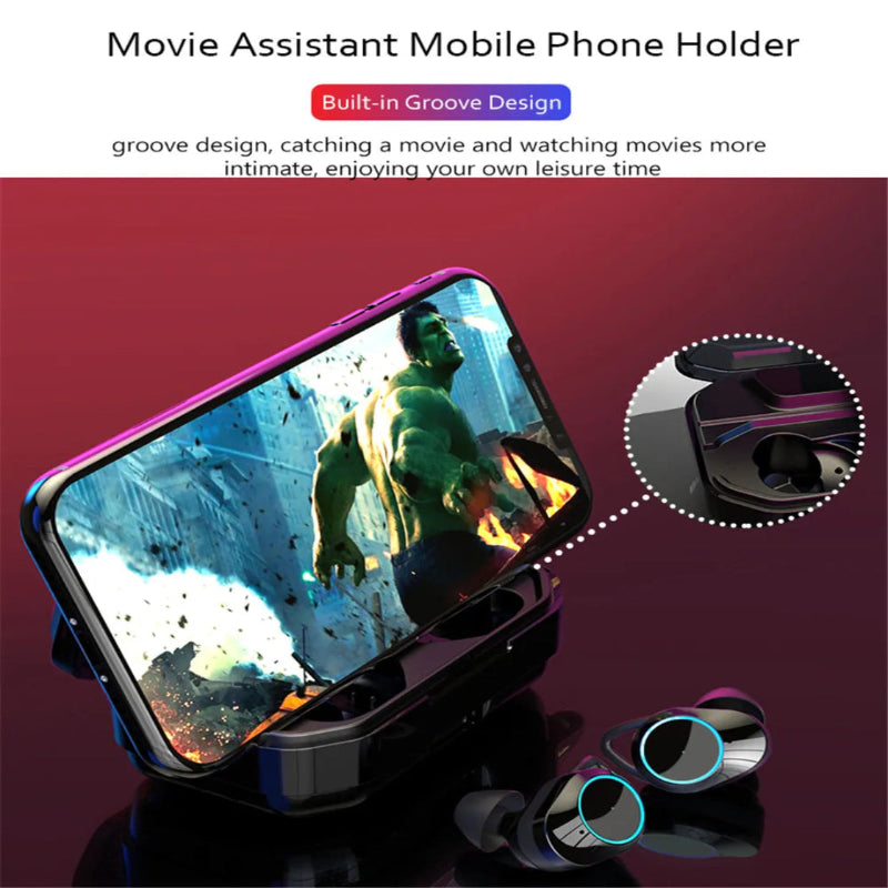 Movie Assistant Mobile Phone Holder with phone displaying movie scene on a red background