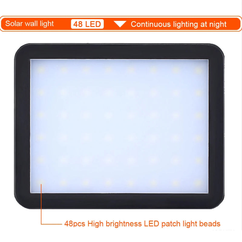 Solar wall light with 48 LED lights on a white background
