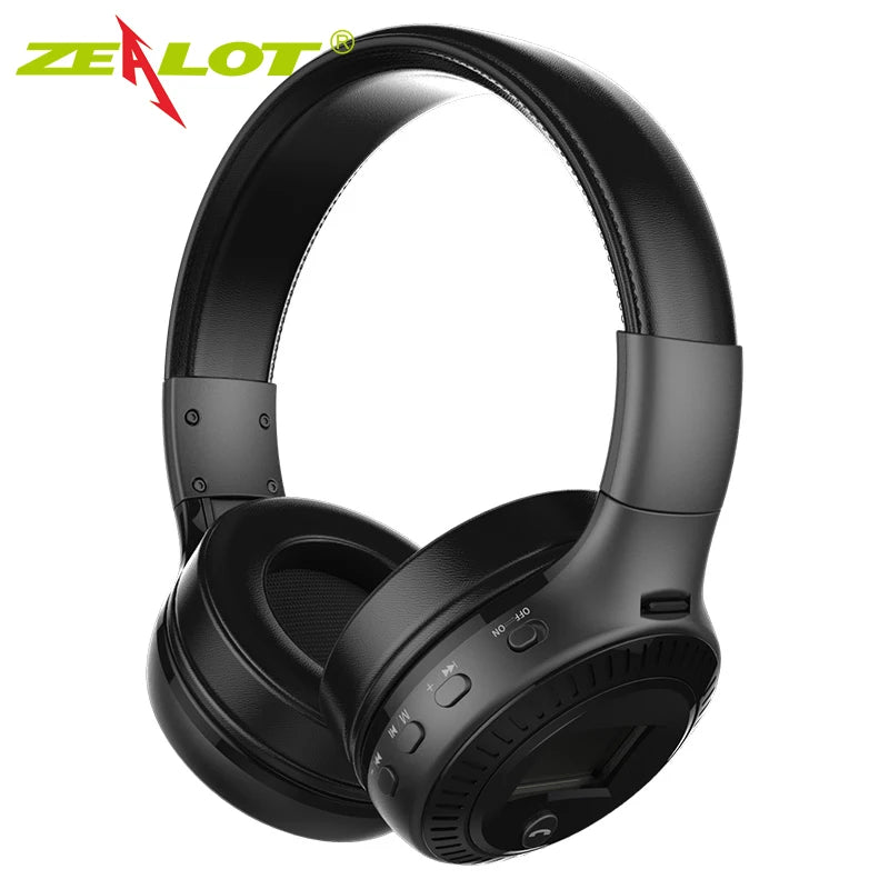 Black headphones with Zealot logo on a white background