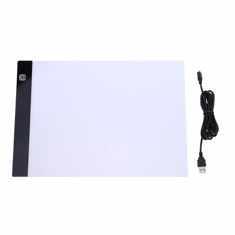 Light pad with black border and USB cable on a white background