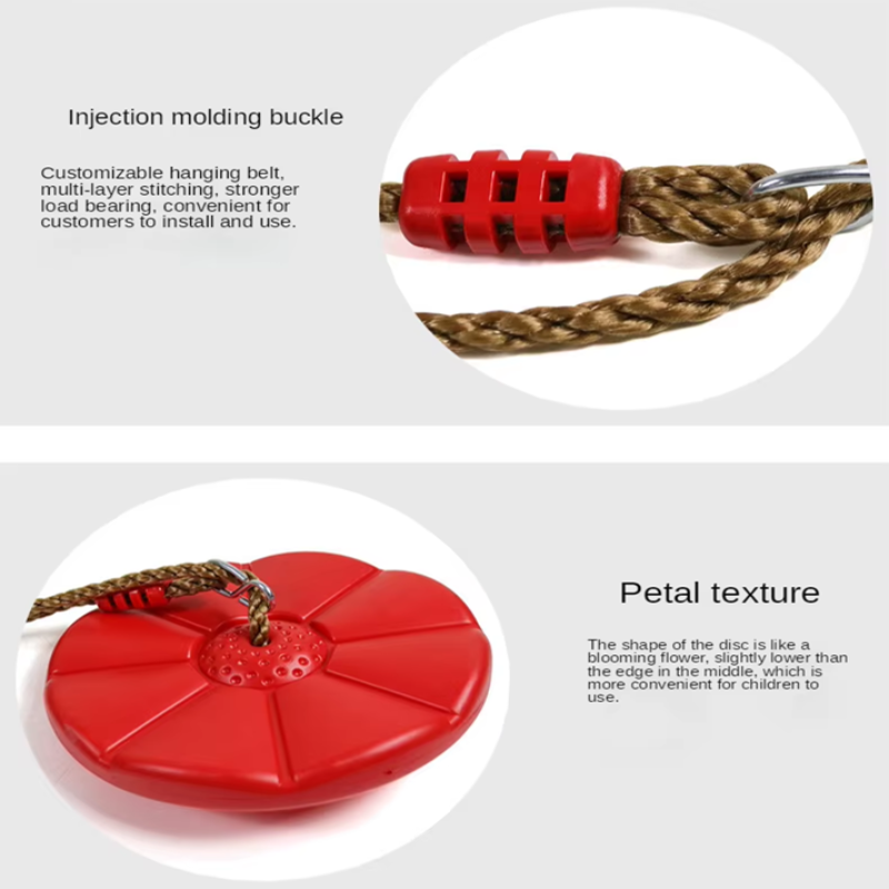 Red injection molding buckle with customizable hanging belt and petal texture design on a white background.