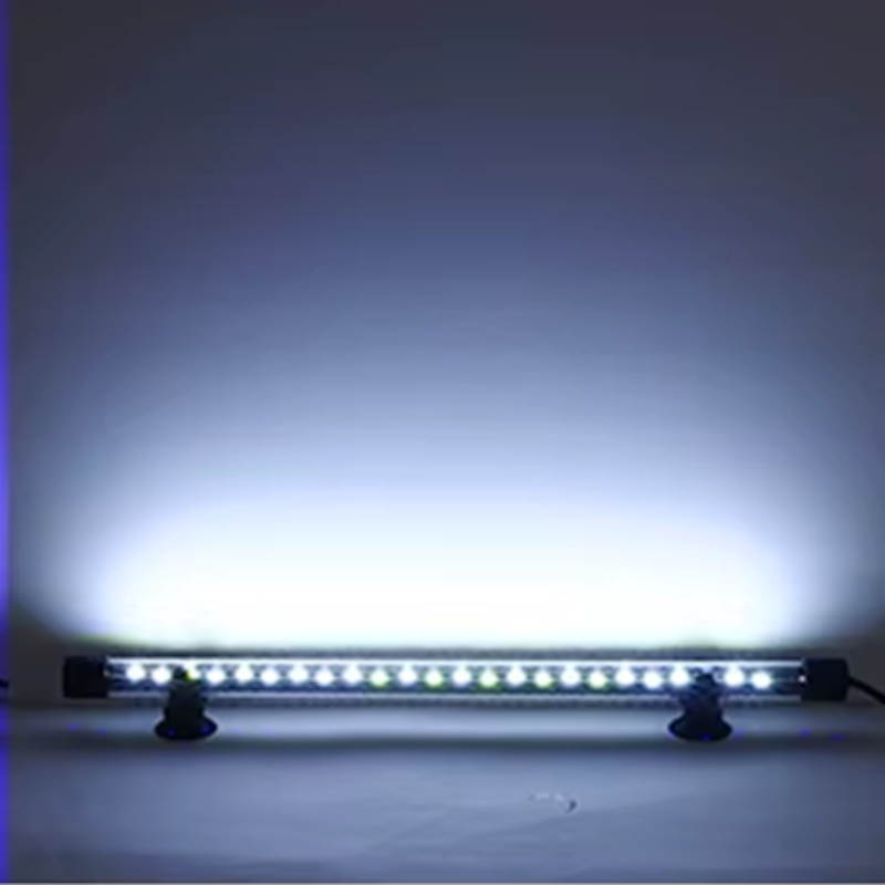 LED light bar emitting a bright white light on a dark background