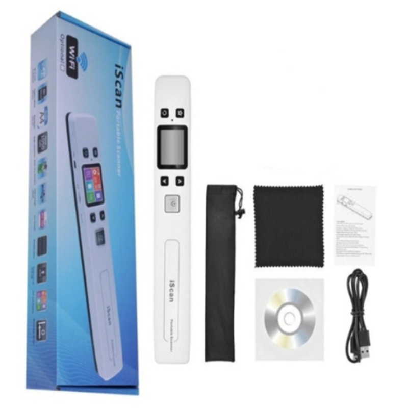 Digital pen with packaging, cleaning cloth, USB cable, and CD on a white background