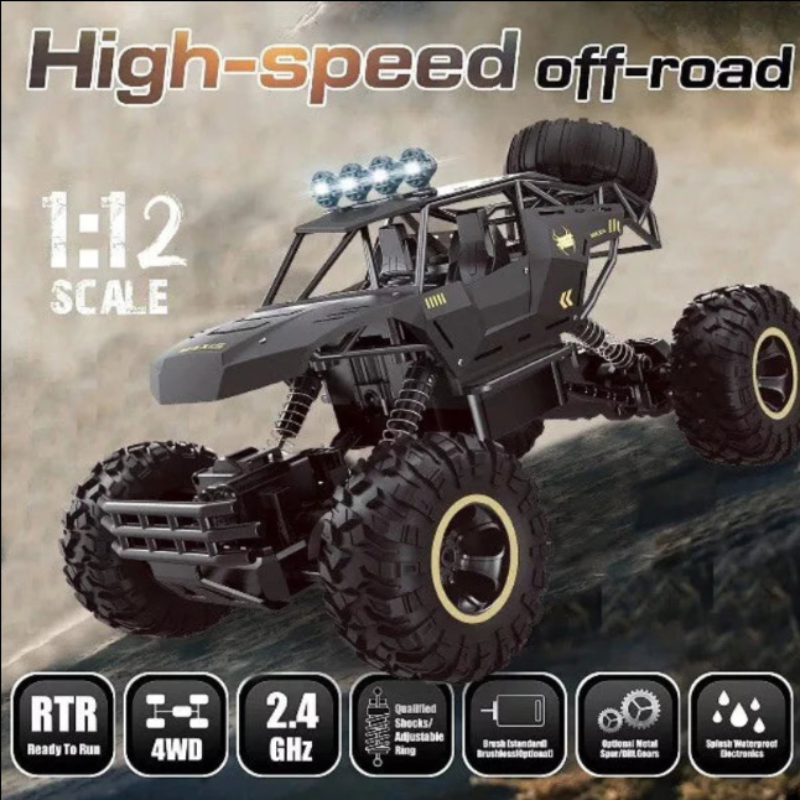 Model off-road vehicle with features highlighted on a textured background