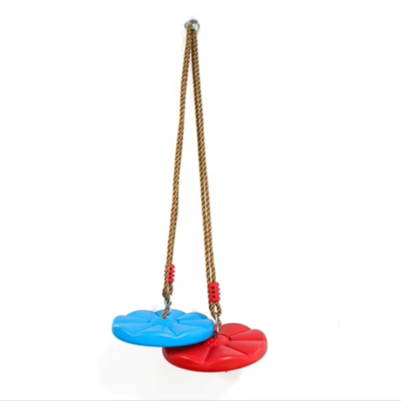 Colorful swing with blue and red seats on a white background