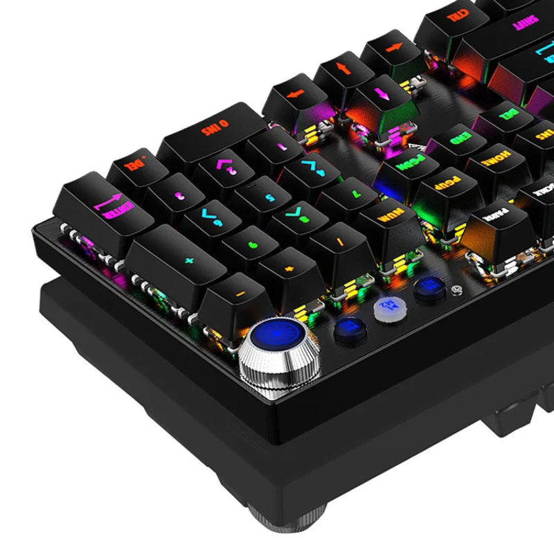 Colorful mechanical keyboard with RGB lighting on a white background