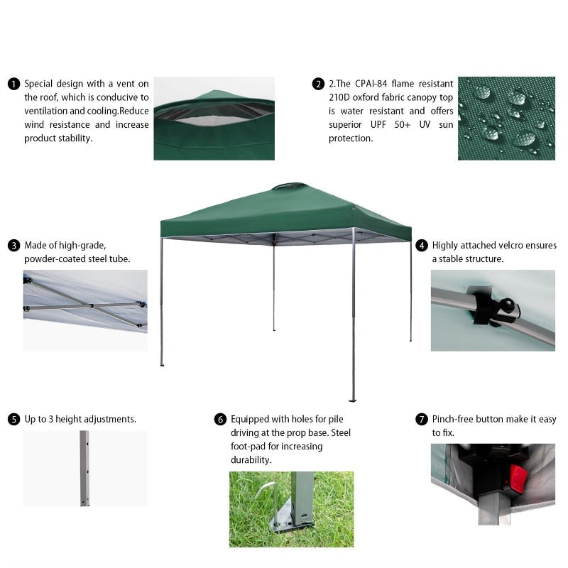 Pop-up Canopy Tent Straight Legs Instant Canopy for Outside with Wheeled Bag - White,freight free