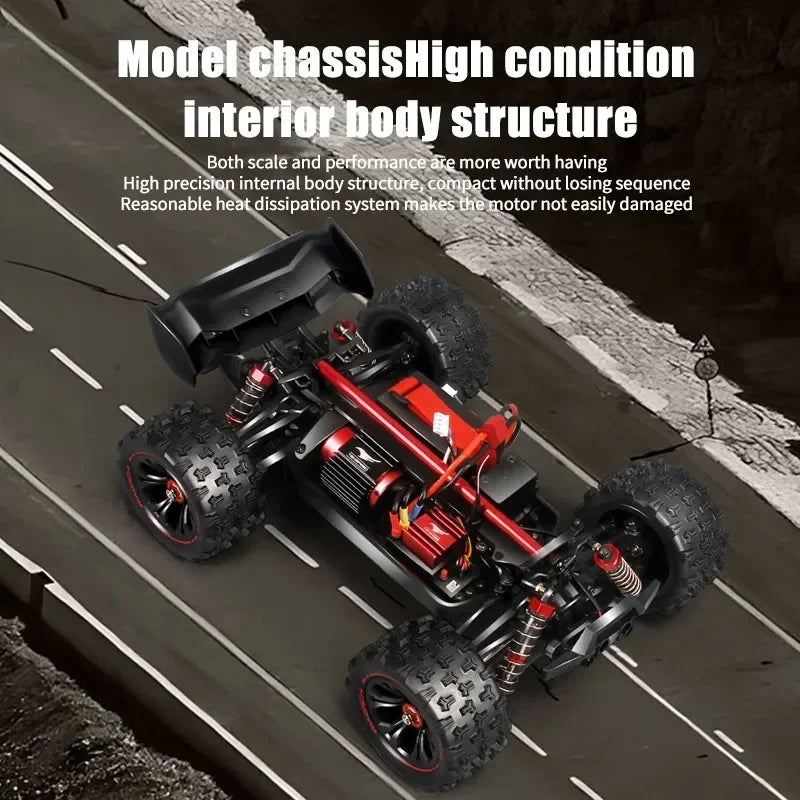 Model chassis with high condition interior body structure on a track