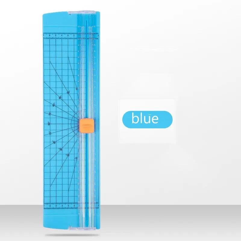 Blue paper cutter with grid on a white background