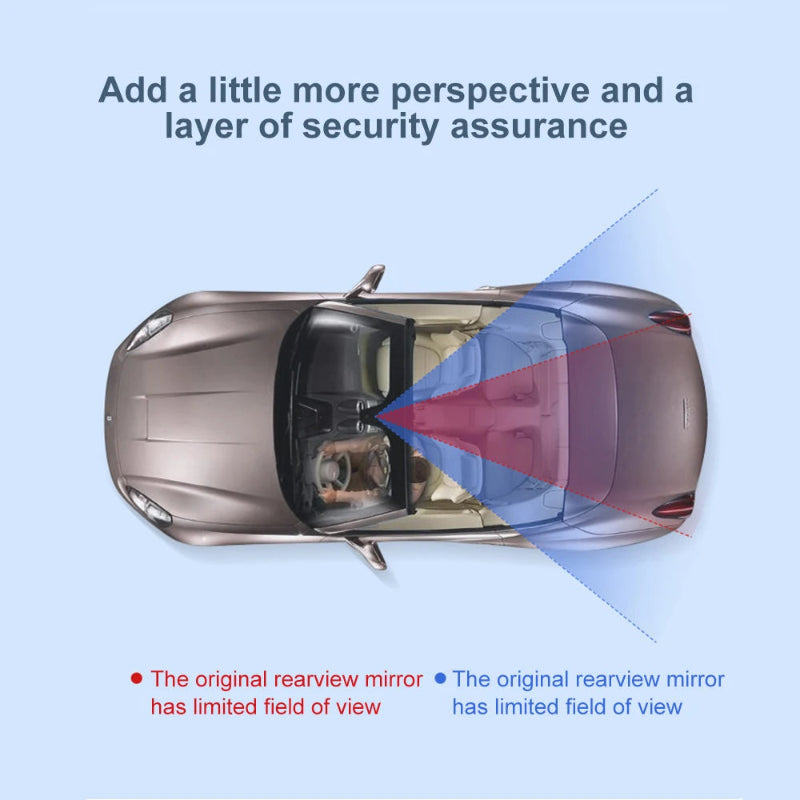 Car with a new rearview mirror design shown on a blue background