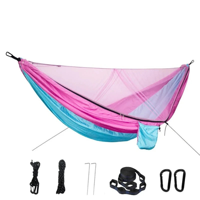 Lightweight Double Person Mosquito Net Hammock Easy Set Up With 2 Tree Straps Portable Hammock For Camping Travel Yard