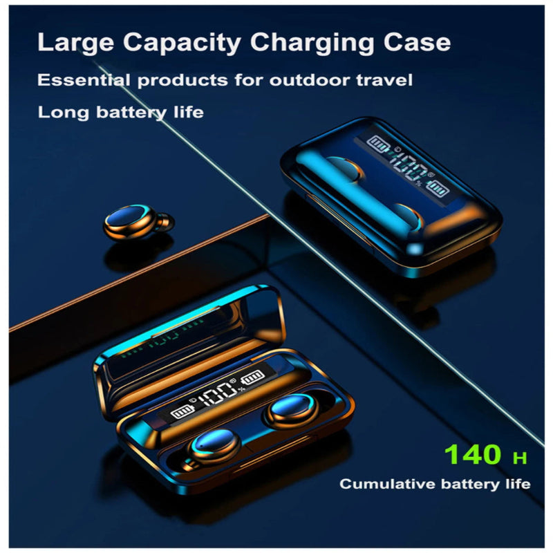Large capacity charging case with digital display on a dark blue background