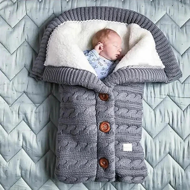 Warm Baby Sleeping Bag Envelope Winter Kid Sleepsack Footmuff Stroller Knitted Sleep Sack Newborn Knit Wool Swaddling Blanket