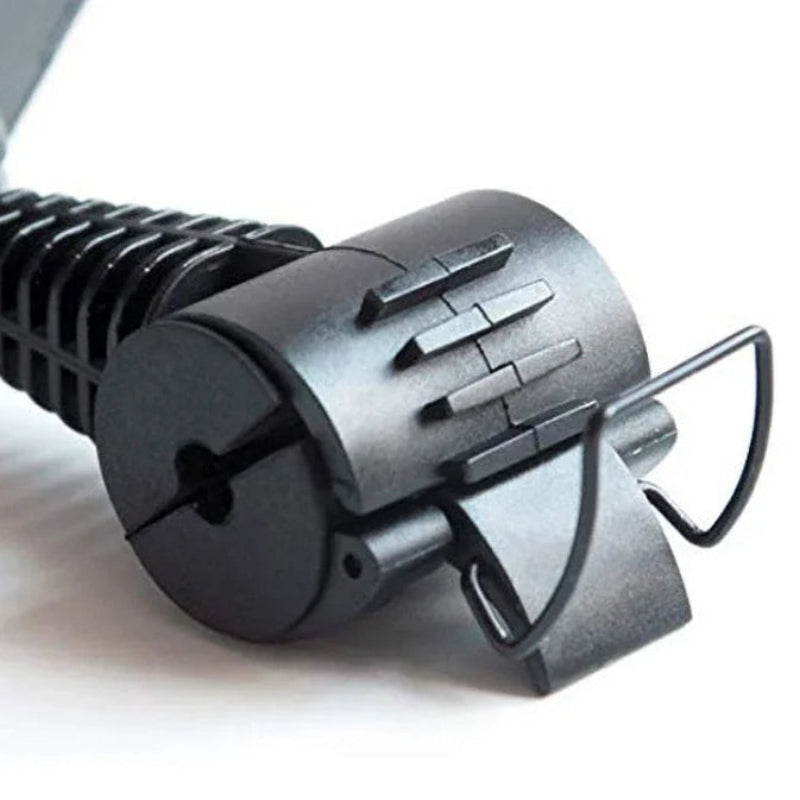 Close-up of a black and gray mechanical device on a white background