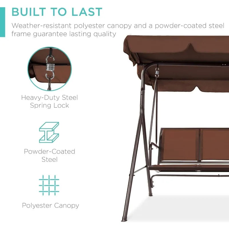 Outdoor Adjustable Canopy Swing Glider, Patio Loveseat Bench for Deck, Porch w/Armrests, Textilene Fabric