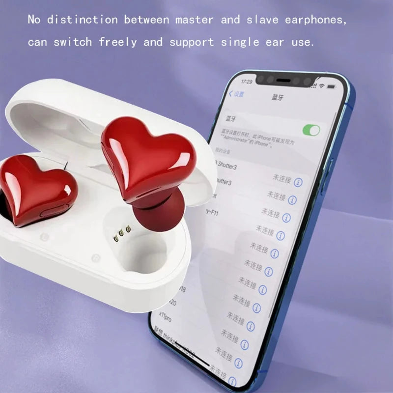 Bluetooth Wireless Heart Shaped Earphones woman Earphone High Quality Heart Ear-buds Girl Gift