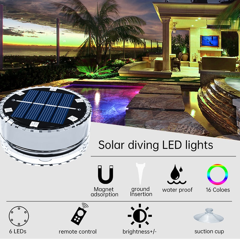 Solar LED Pool Light RGB Color Changing Underwater Solar Wall Lamp Waterproof Decoration Lights for Pond Fountain Aquarium Patio