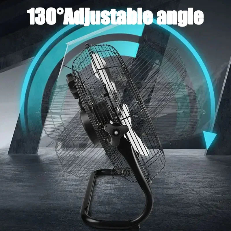 Black stand fan with adjustable angle feature on a dark background