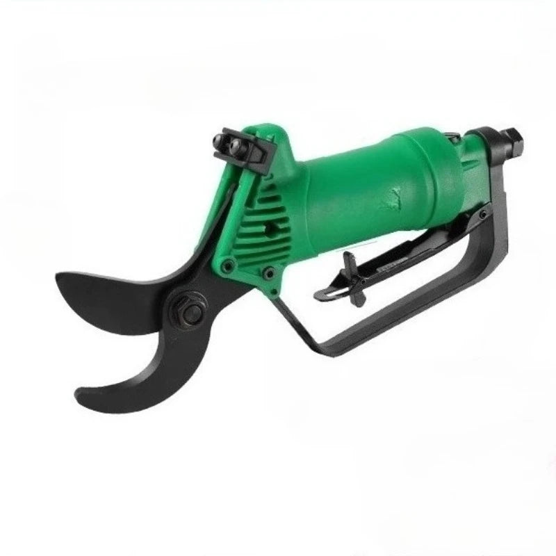 Green and black cable cutting tool on a white background