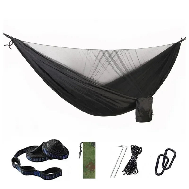 Camping Hammock with Mosquito Net Portable Parachute 6 Ring Strap Double Travel Hammock,outdoor Backpacking Hammock Swing Chair