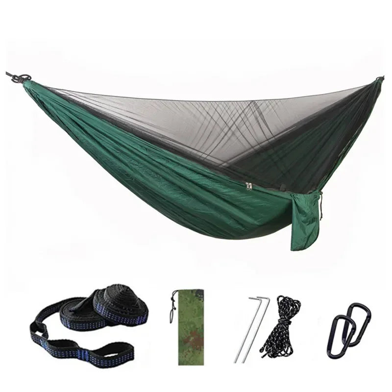 Camping Hammock with Mosquito Net Portable Parachute 6 Ring Strap Double Travel Hammock,outdoor Backpacking Hammock Swing Chair