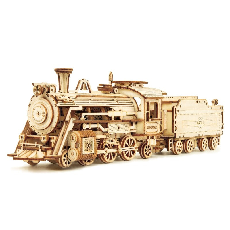 Robotime Rokr Wooden Mechanical Train 3D Puzzle Car Toy Assembly Locomotive Model Building Kits for Children Kids Birthday Gift