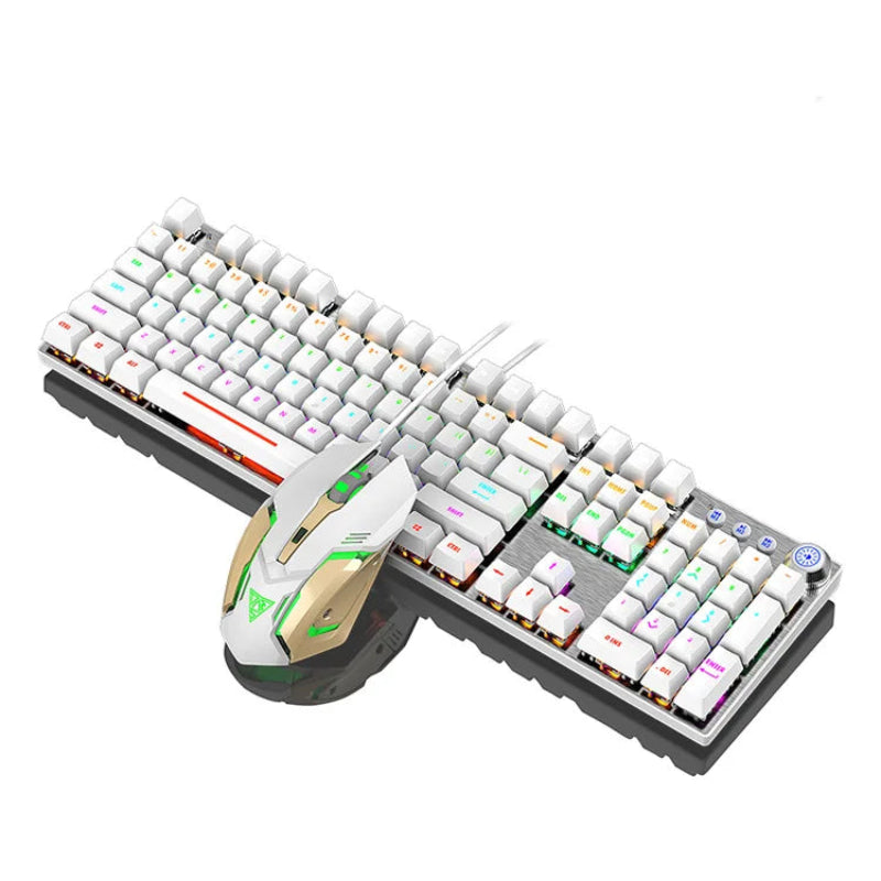 Mechanical keyboard and mouse set on a white background