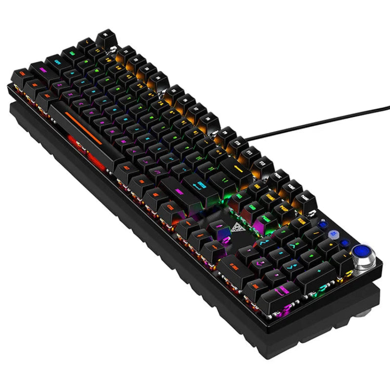 Mechanical keyboard with RGB lighting on a white background