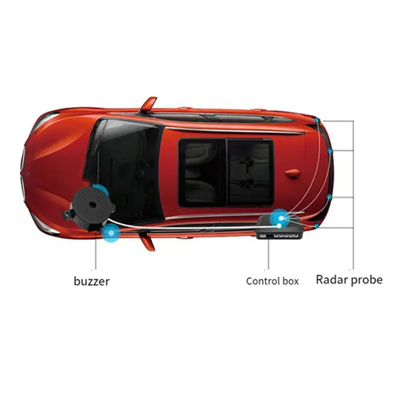 Diagram of a car with labeled parts on a white background
