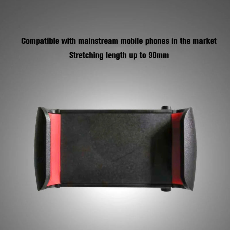 Black and red phone holder stretching up to 90mm on a gray background
