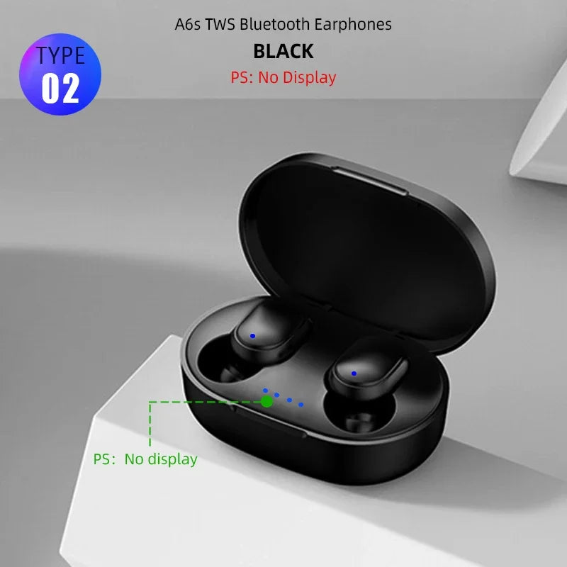 Black TWS Bluetooth earphones in charging case on a gray background