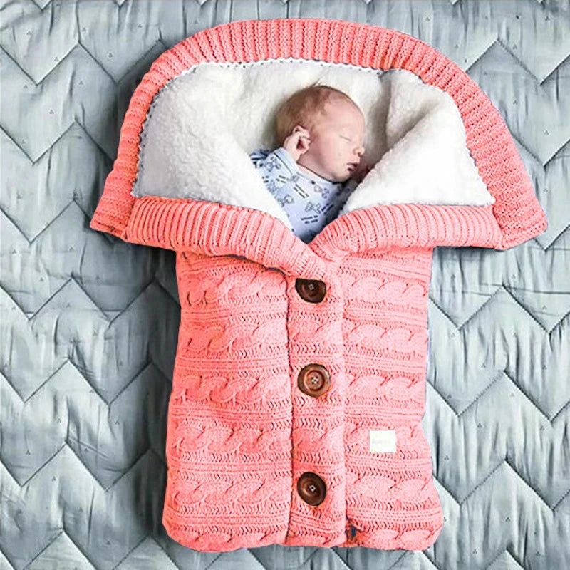 Warm Baby Sleeping Bag Envelope Winter Kid Sleepsack Footmuff Stroller Knitted Sleep Sack Newborn Knit Wool Swaddling Blanket