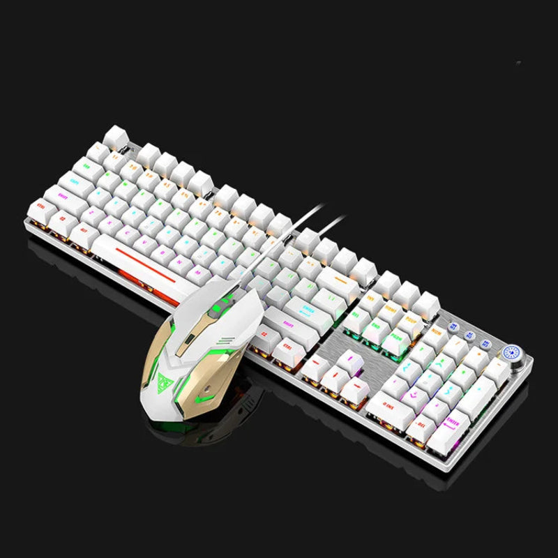 Mechanical keyboard and mouse set on a black background
