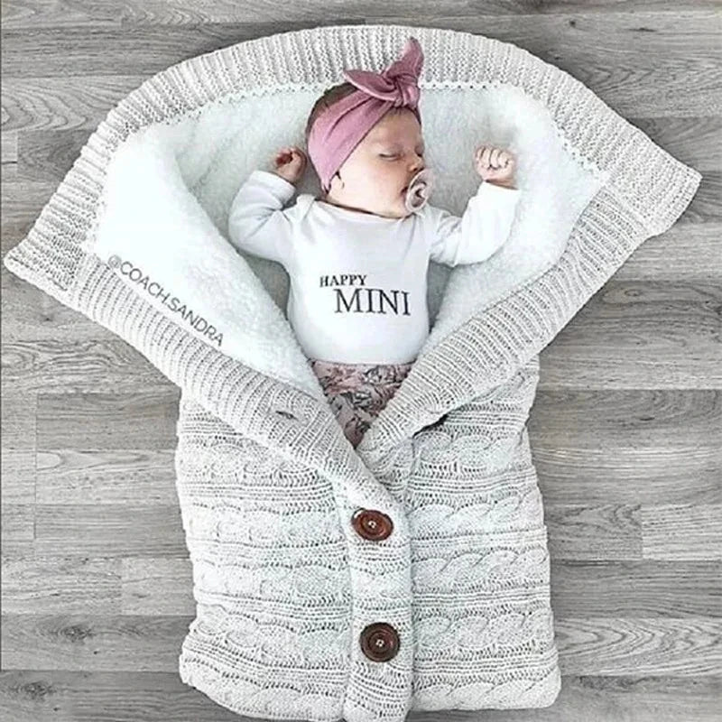 Warm Baby Sleeping Bag Envelope Winter Kid Sleepsack Footmuff Stroller Knitted Sleep Sack Newborn Knit Wool Swaddling Blanket