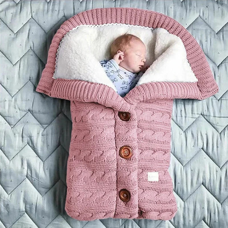 Warm Baby Sleeping Bag Envelope Winter Kid Sleepsack Footmuff Stroller Knitted Sleep Sack Newborn Knit Wool Swaddling Blanket