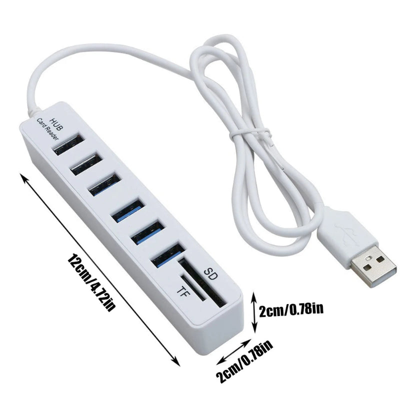 USB 2.0 USB 6 Port Docking Station High Speed Transmission Memory TF Splitter Adapter Plug and Play for Laptop Computer PC