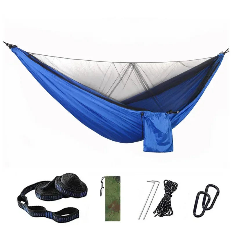 Camping Hammock with Mosquito Net Portable Parachute 6 Ring Strap Double Travel Hammock,outdoor Backpacking Hammock Swing Chair