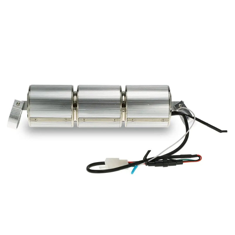 Motor with three cylindrical components and wiring on a white background