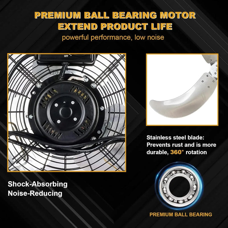 Promotional image of a premium ball bearing motor with features highlighted.