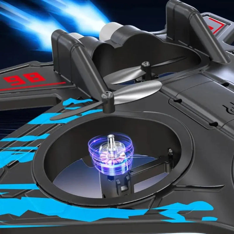 Close-up of a futuristic vehicle with glowing components on a dark background