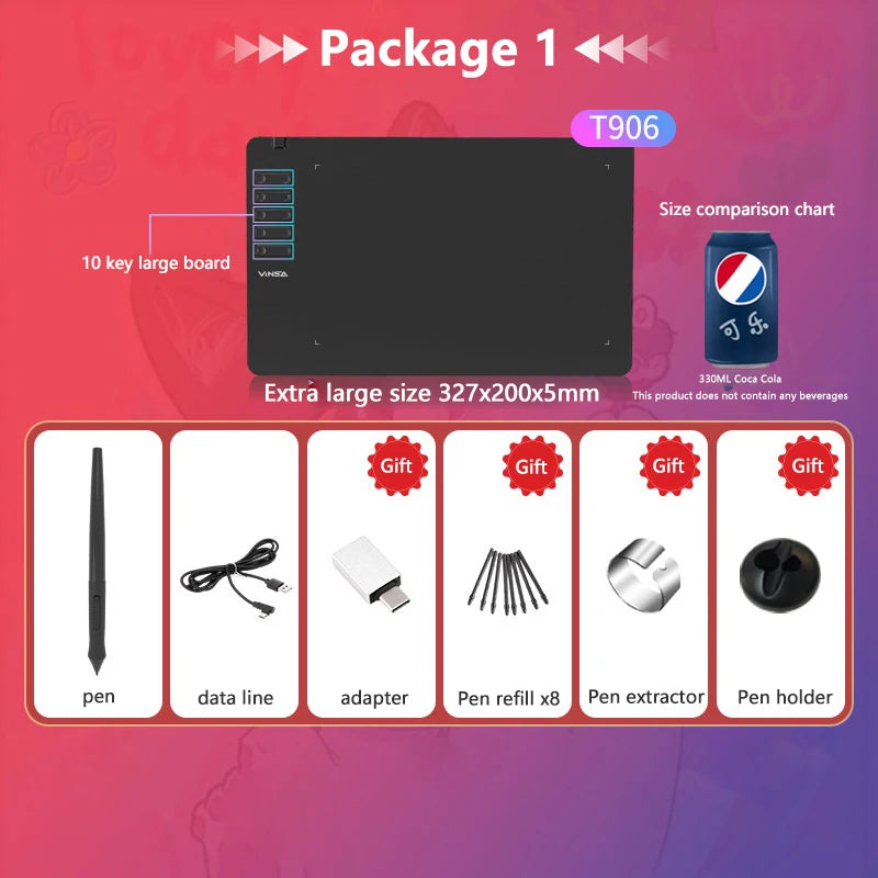 Product package with electronic components and accessories on a colorful background