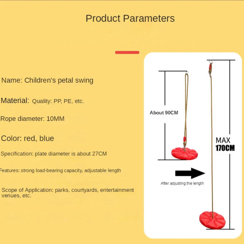 Children's petal swing with product parameters on a yellow background